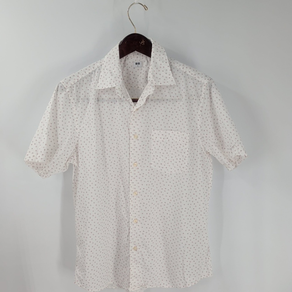 Uniqlo Classic Short Sleeve All‎ Over Print Cotton Button Up Shirt White Size S